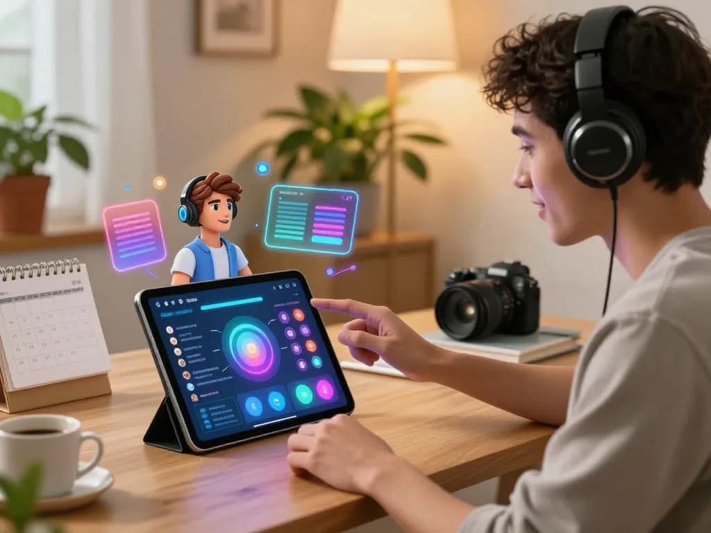 Engaging in a lifelike crushon AI character interaction using a sleek tablet