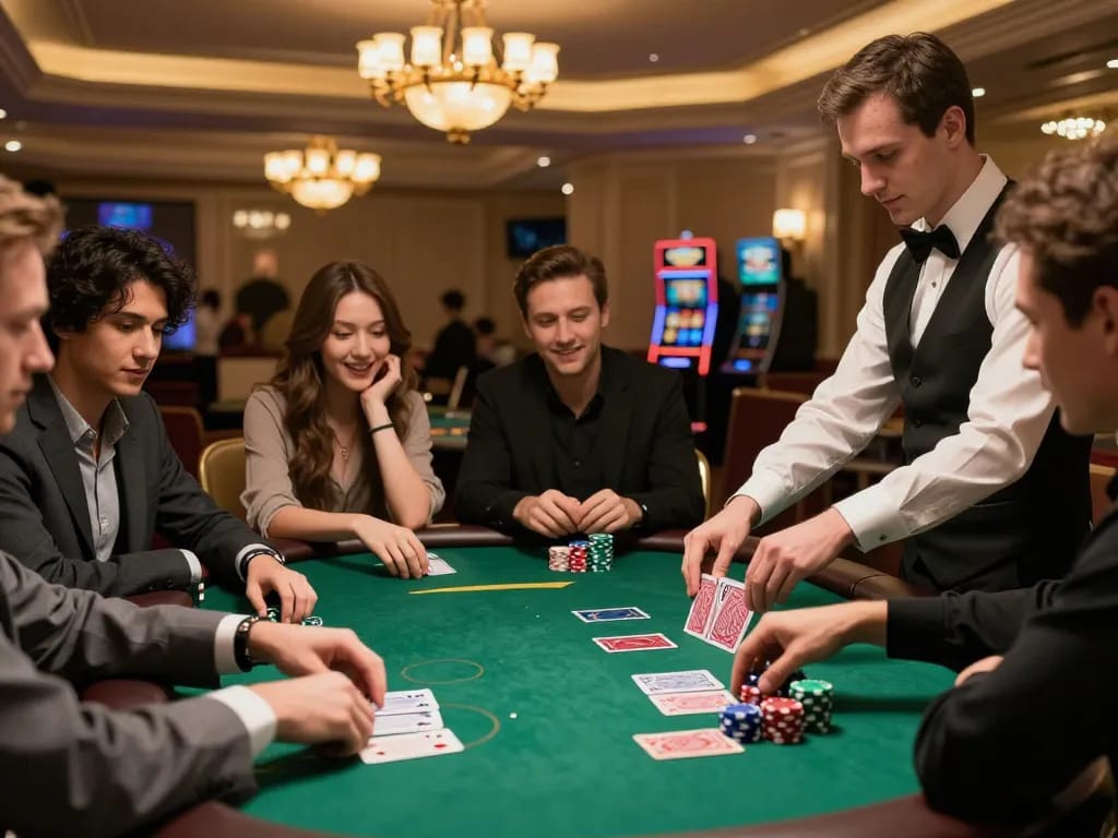 Players strategizing during an exciting f8bet poker game with bright ambiance and colorful chips.
