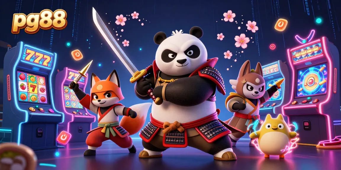 Experience exhilarating gameplay at pg88 with a dynamic 3D casino scene featuring vibrant slot reels and engaging characters.