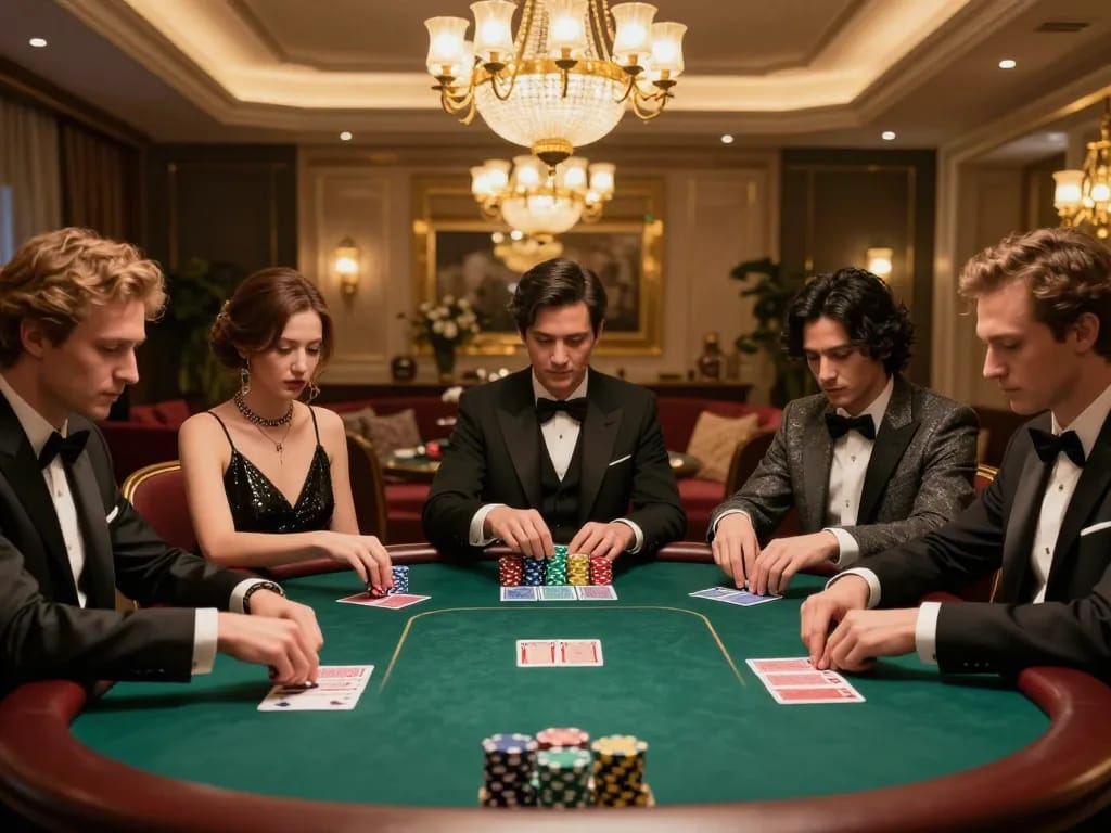 Players engage in a high-stakes poker game at river4 casino, showcasing competitive spirit and strategic moves.