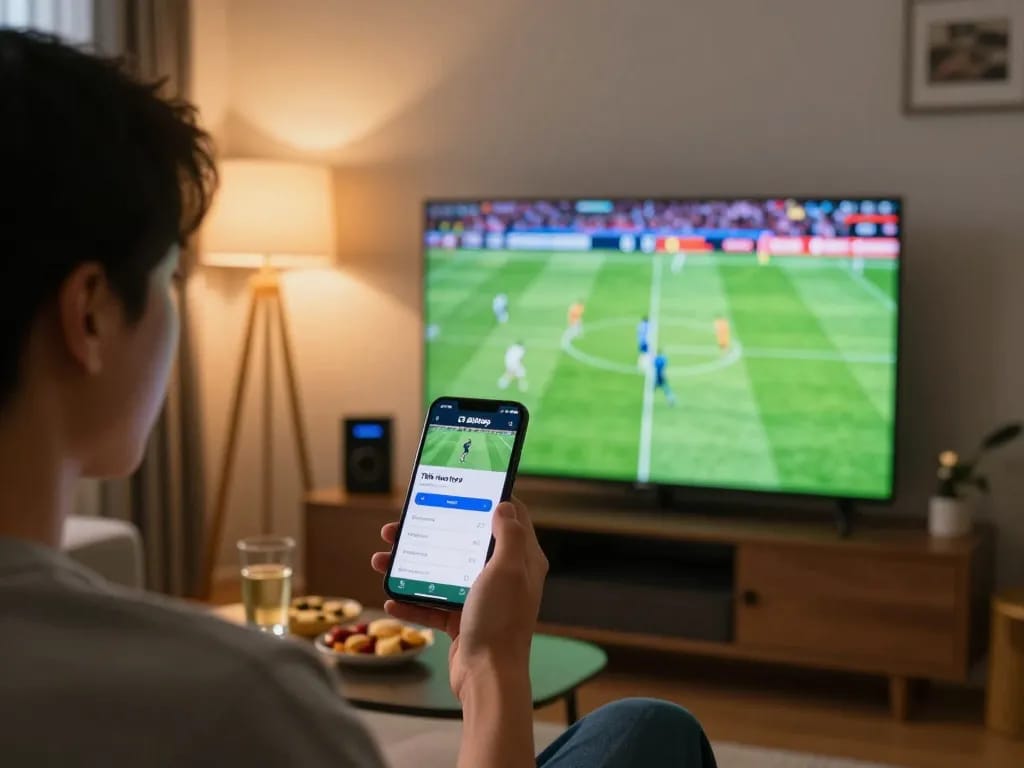 Engaging in Thể thao sbotop betting while enjoying a live sports match at home.