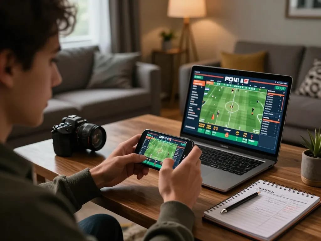 Engaging in live sports betting on 92slot with focused attention on game odds from the comfort of home.