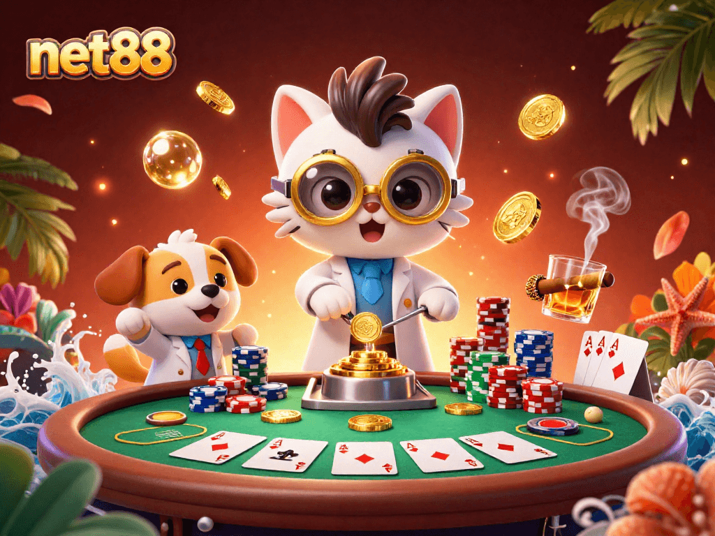 Experience thrilling gameplay with net88 as the mad scientist cat creates a whimsical casino world.