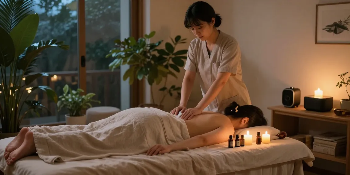 Relaxing 여의도출장마사지 session with calming candles and soft linens in a cozy home setting