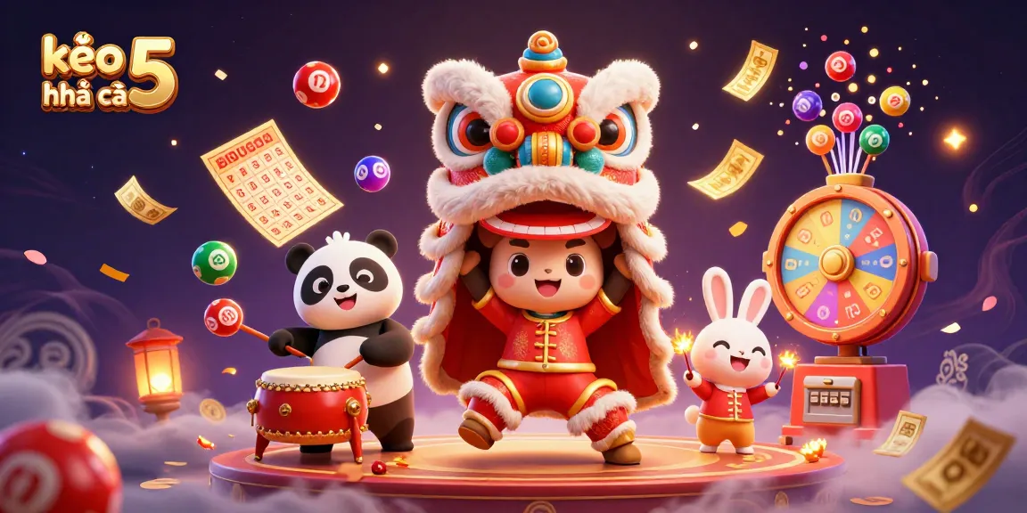 Engage with kèo nhà cái 5 in this vibrant scene of a lion dance and lively gambling elements.