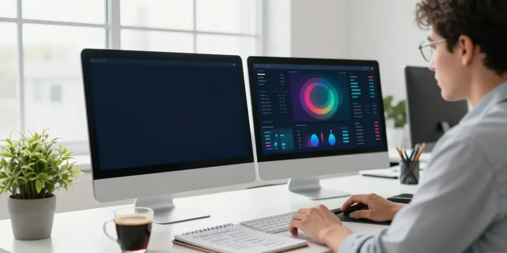 SEO specialist focused on instant indexing performance in a modern office space.