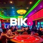 Experience the excitement of BK860S.com in a vibrant casino scene with modern gaming elements.