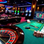 Experience the thrilling atmosphere of oxbet dubai with casino tables, poker chips, and roulette.