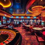 Fun88 players engaging in high-stakes poker and roulette at a vibrant casino.