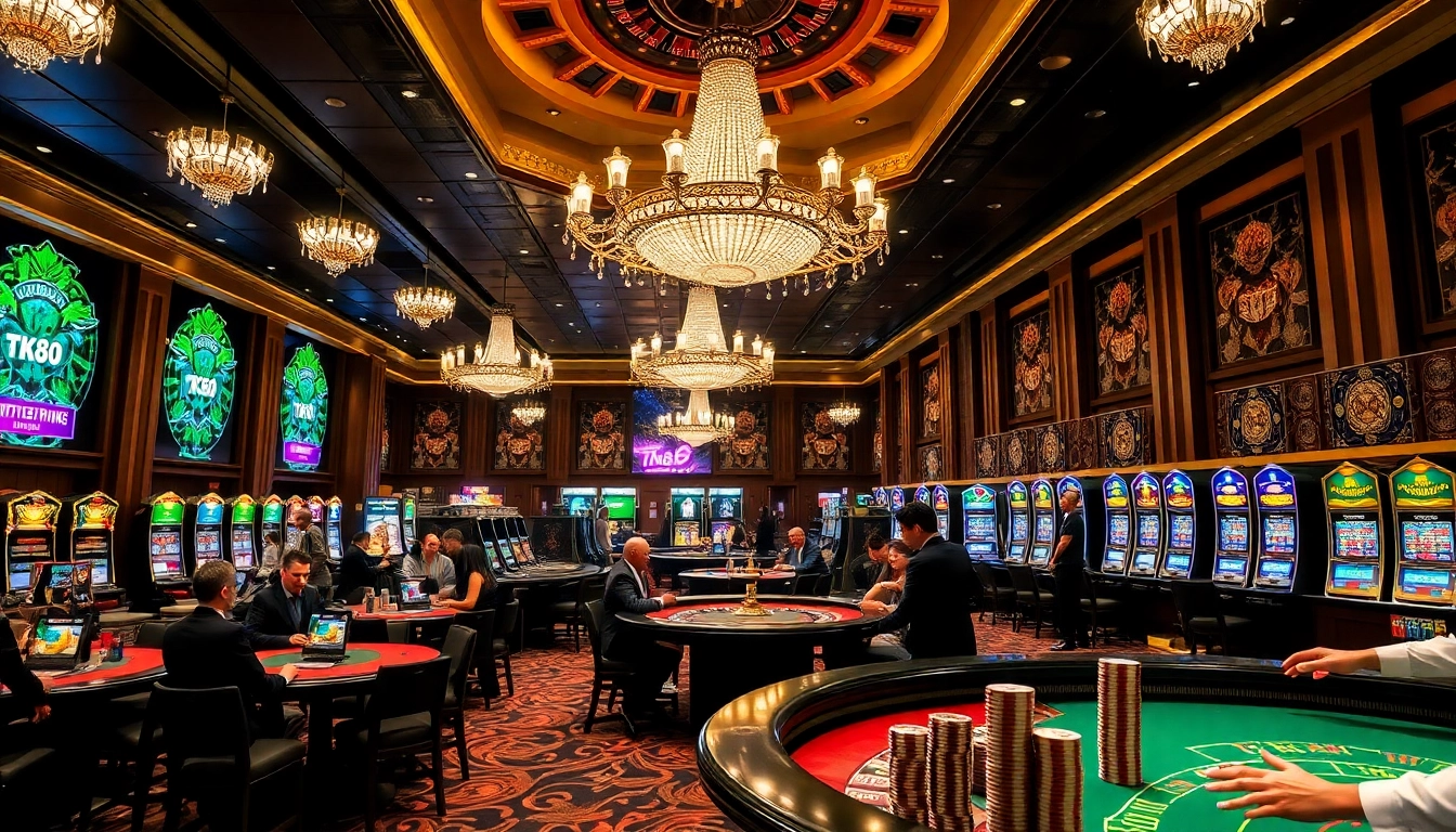 Players engaging in thrilling games at TK88 Casino's vibrant gambling hall.