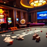 Experience thrilling action at 69vn.gb.net with a vibrant casino scene of poker, roulette, and slot machines.