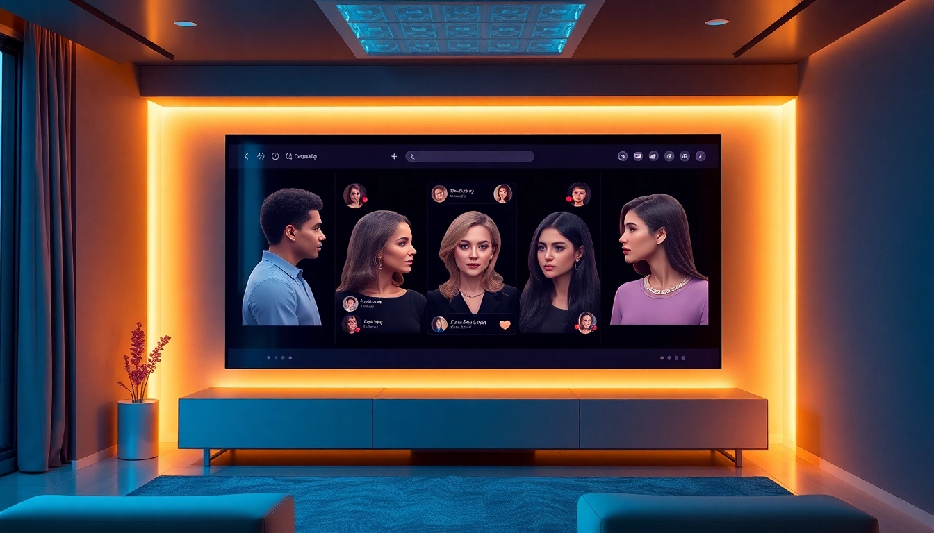 Engaging visualization of a sex chat AI interface with diverse users interacting through avatars.