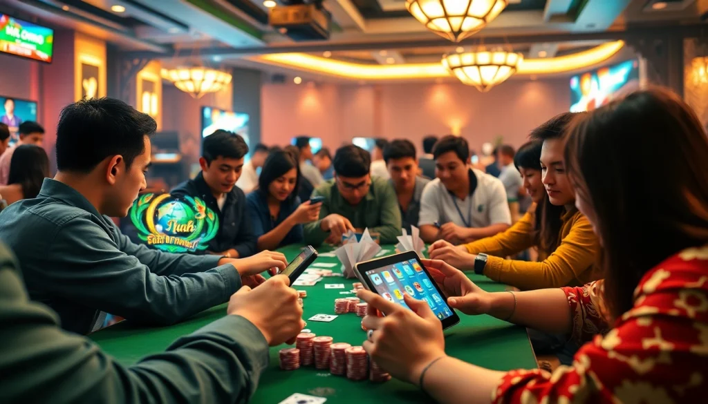 Players engaging in Vietnamese card games online at gamebaidoithuong.com.vc, highlighting excitement and community.