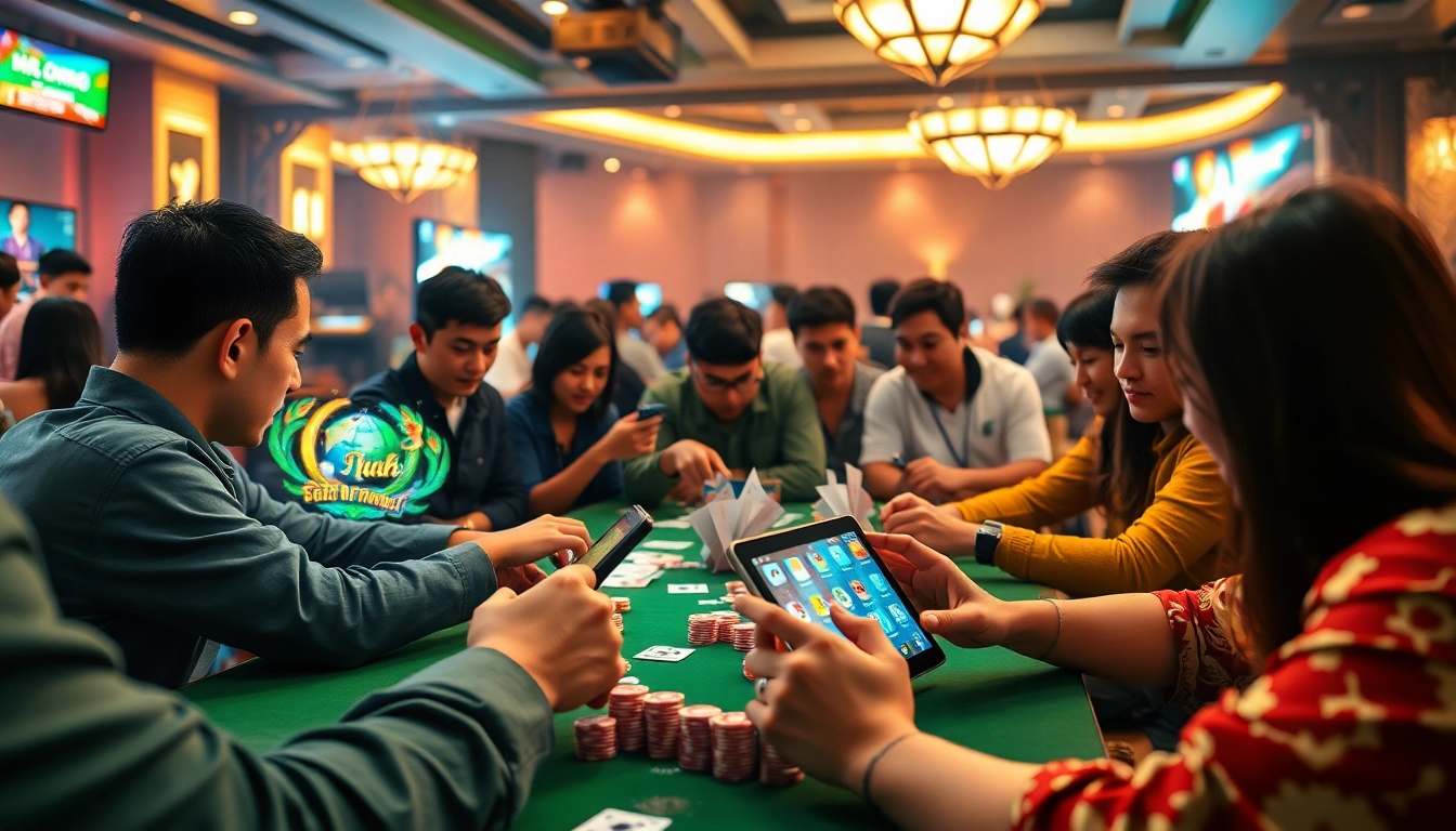 Players engaging in Vietnamese card games online at gamebaidoithuong.com.vc, highlighting excitement and community.