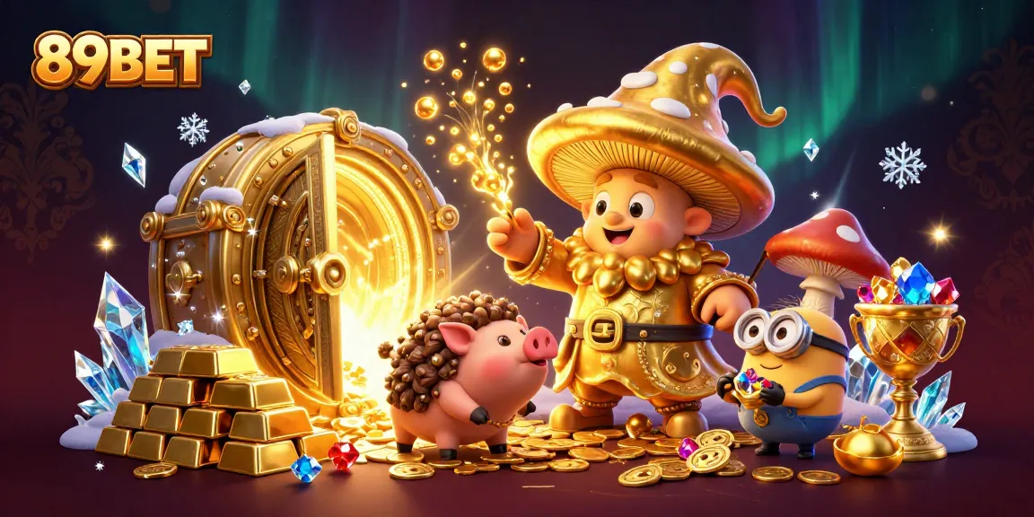 Win big with 89BET in this dynamic casino-themed 3D illustration, showcasing treasure and magical elements