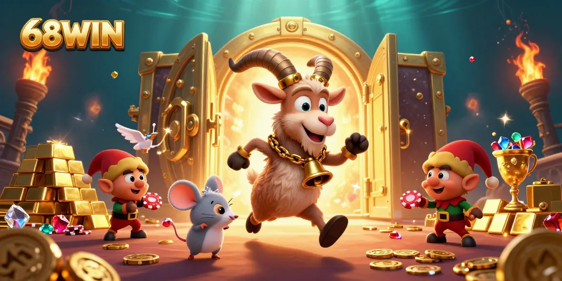 Experience 68WIN's vibrant casino adventure with exciting treasure elements and animated characters.