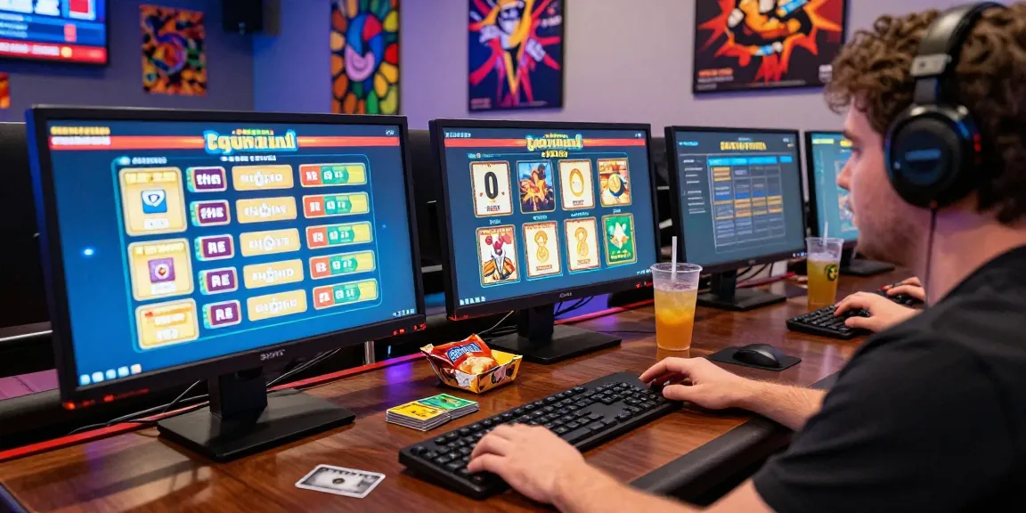 Exciting gameplay at casinos that accept credit card, featuring a gamer with credit cards and modern gaming setup.