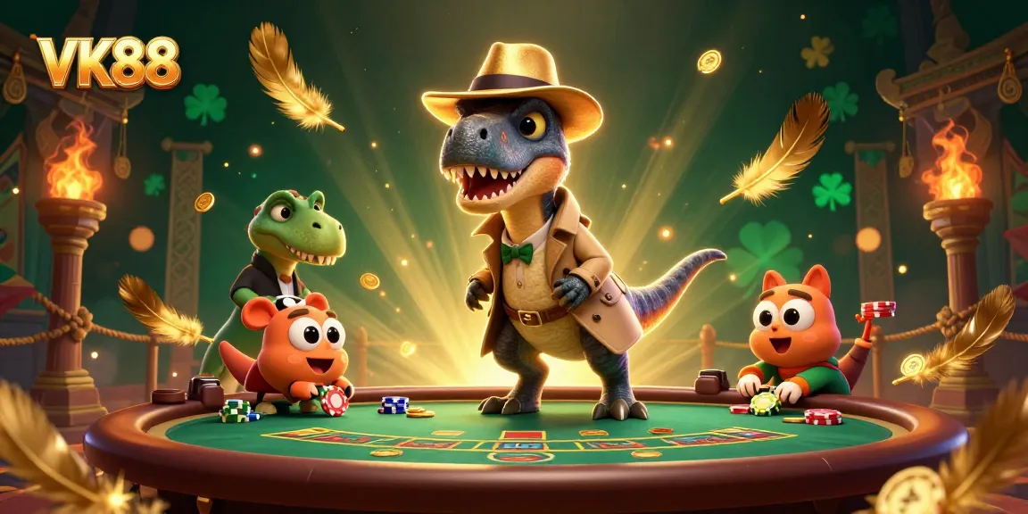 Experience thrilling bets at VK88’s blackjack table with a cunning velociraptor card counter.