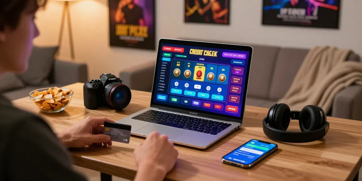 Exciting gaming scene at credit card casinos UK with vibrant laptop interface and cozy atmosphere.