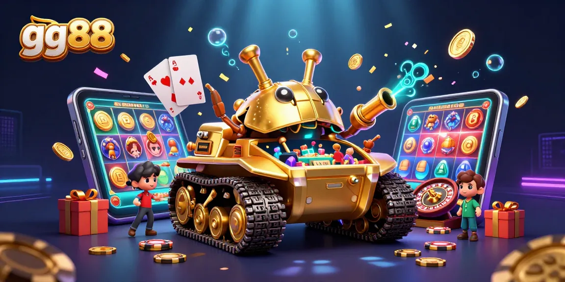 Experience the excitement of gg88 with a vibrant 3D casino scene showcasing dynamic gaming elements and festive visuals.