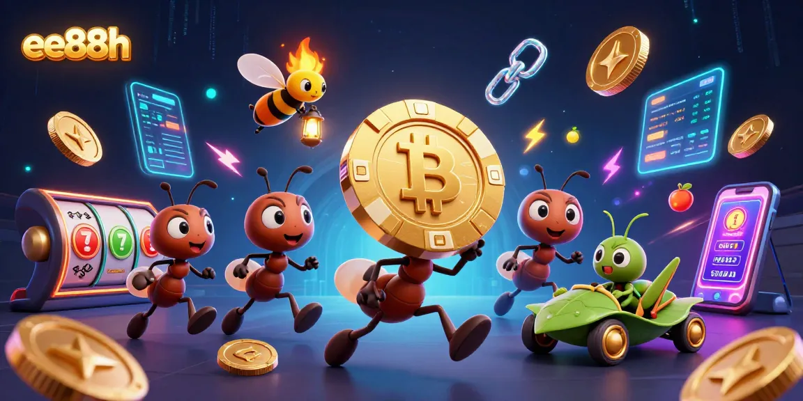 Engage with ee88h's vibrant casino heist featuring playful ants and crypto coins.
