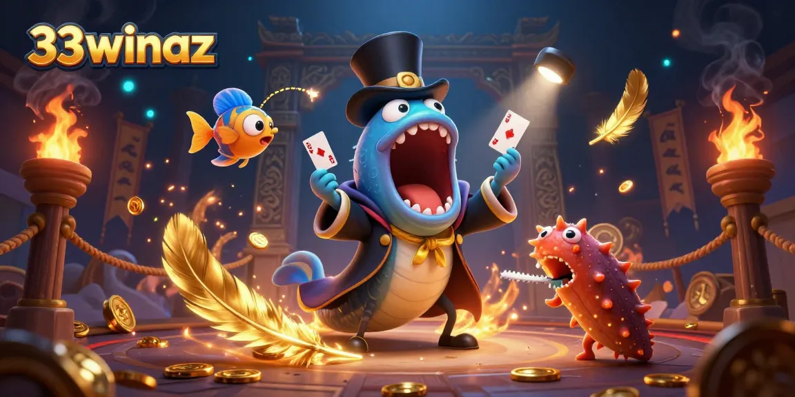 Experience thrilling gaming with 33winaz as the bioluminescent eel performs magic tricks amidst casino wonders.
