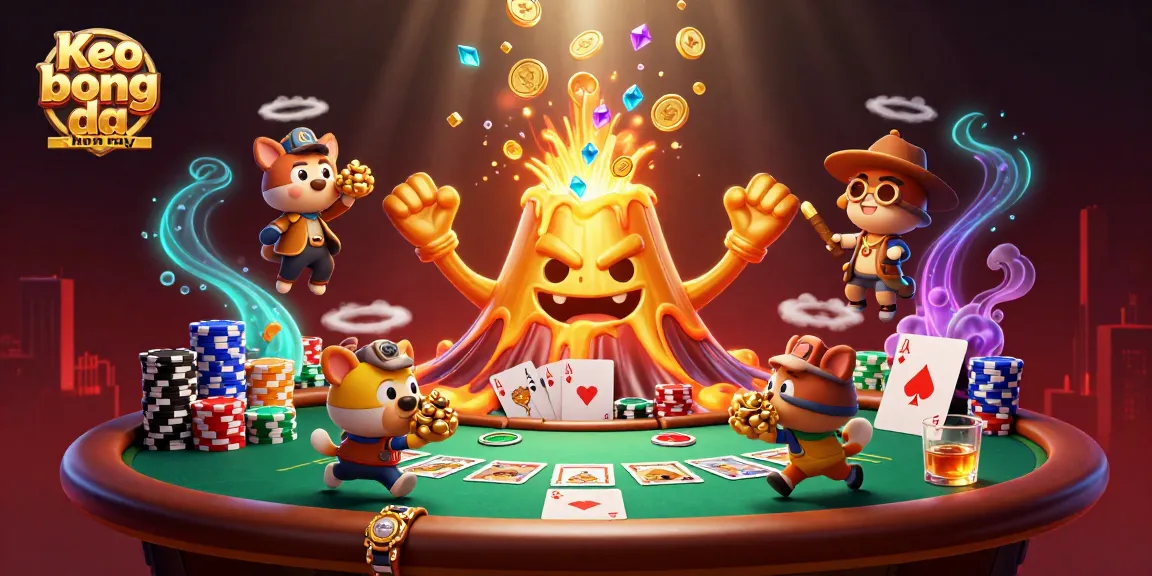 Experience Keo bong da hom nay with thrilling treasures amidst erupting golden volcanoes and vibrant gameplay elements.