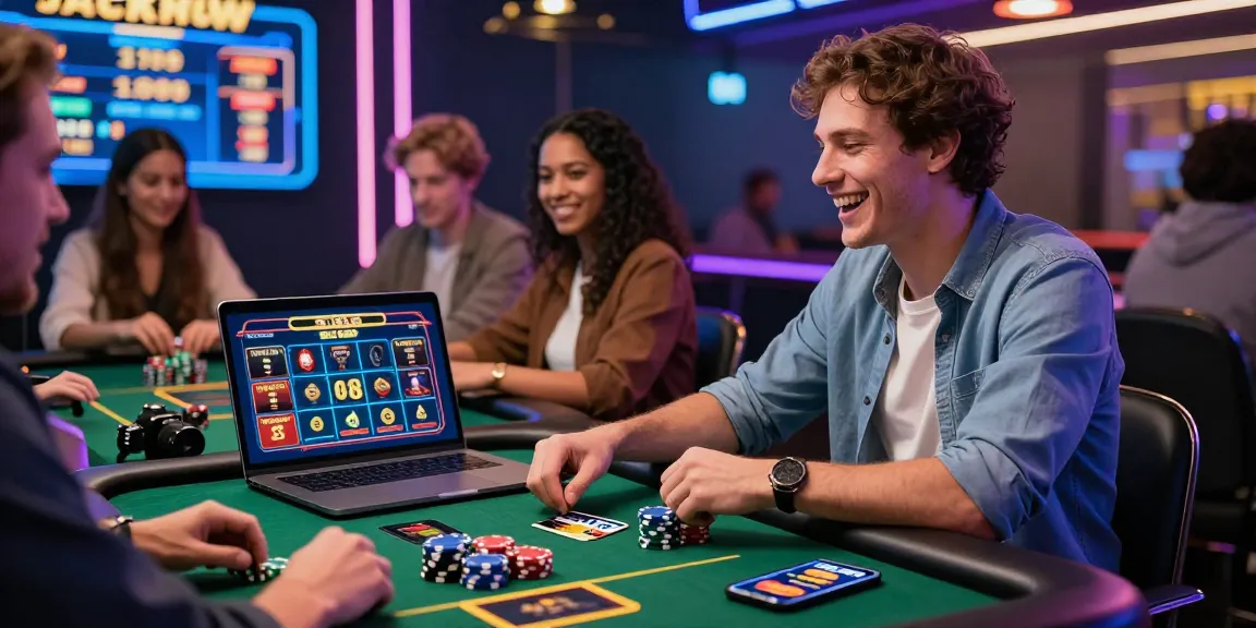 Online casino scene showcasing lively players navigating credit card games at https://iis.org.uk, vibrant atmosphere with a live dealer and gaming excitement.
