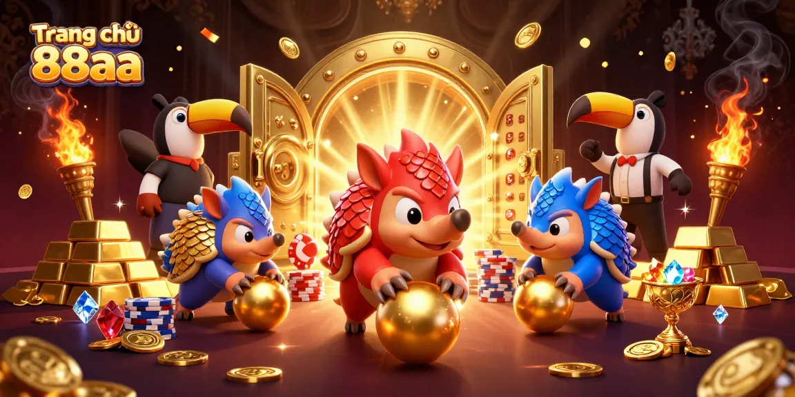 Experience the excitement of Trang chủ 88aa with vibrant pangolins and dazzling gold treasures in this captivating illustration.