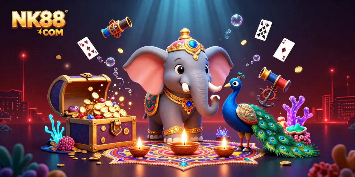 Engage with the dynamic gamescape at NK88 COM featuring vibrant characters and casino-themed elements.