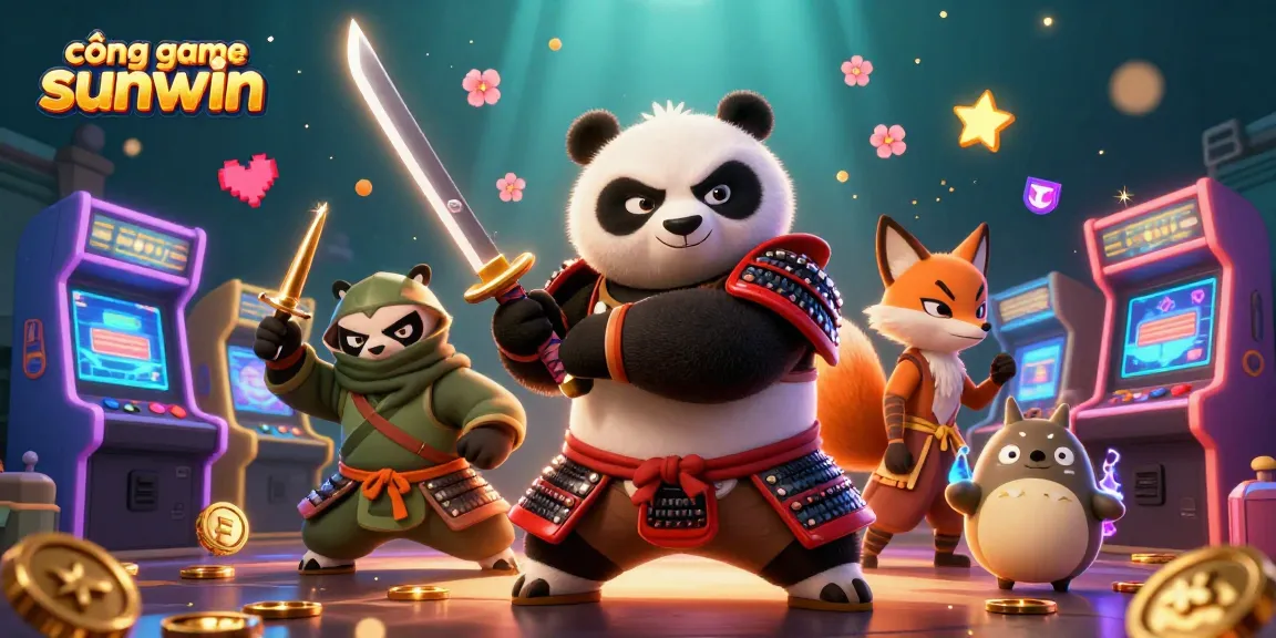 Experience the thrill at cổng game sunwin with samurai panda and ninja fox amid magical gaming action.