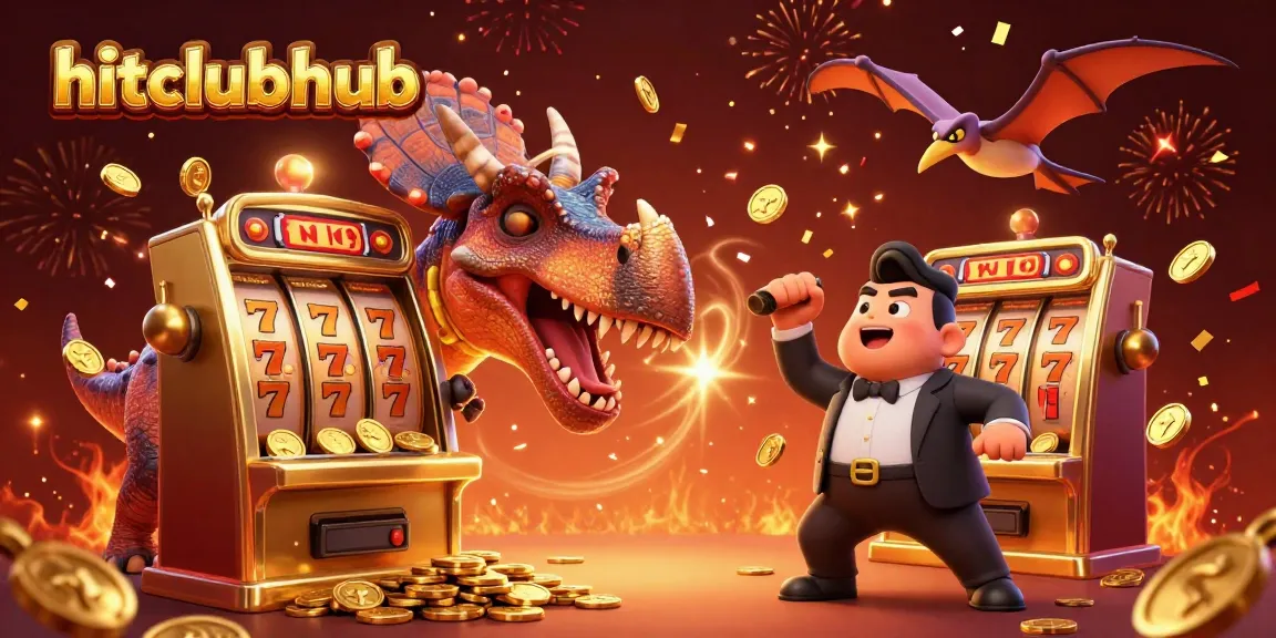 Hitclubhub showcases a thrilling illustration with dino characters and jackpot excitement!